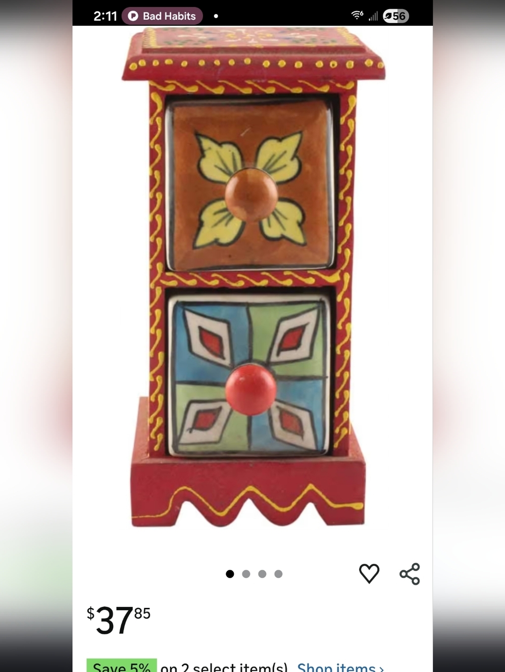 Hand-Painted Blue Multicolor Indian Spice Box/ Jewelry Box